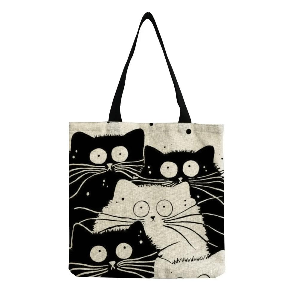 Canvas Bag High-Definition Digital Printed Shopping Bag Cat Pattern Friendly And Portable Bag