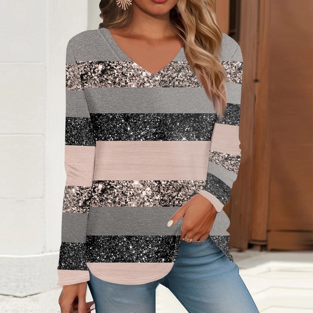 Women's T Shirt Retro Print Long Sleeve Daily Weekend Daily Basic V Neck Regular  Fall Winter Tops