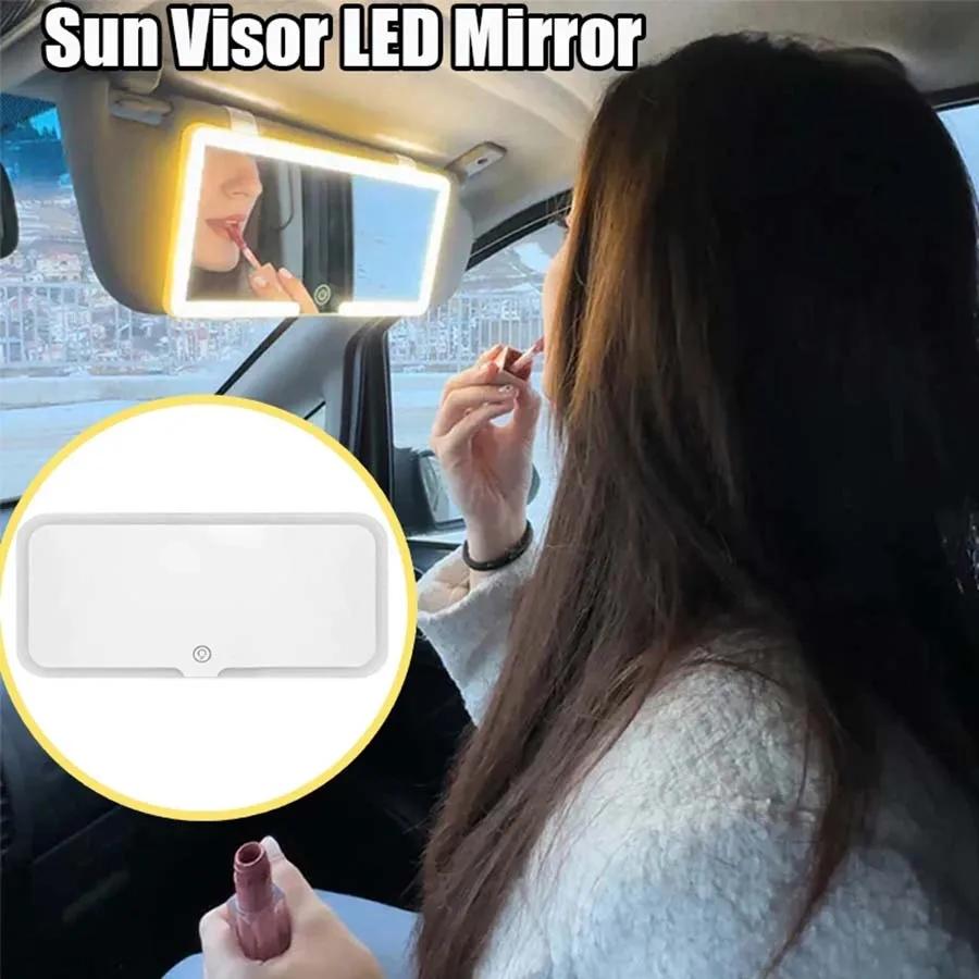 Specchio per Tenda Parasole Auto a LED con 3 Modalità di Luce e 60 LED Ricaricabile Specchio Auto per Trucco Cosmetico Specchietti per Trucco Ricaricabili