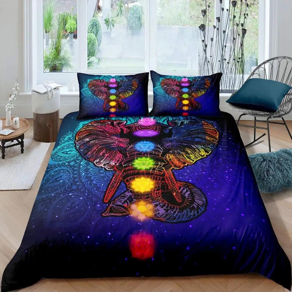 Elephant Soft Duvet Cover Set Ful,Boho Vintage High-End Premium Beding Set Exotic Mplusala Comfortable Quilt Cover Tribal Ethnic Warm Comforter Cover