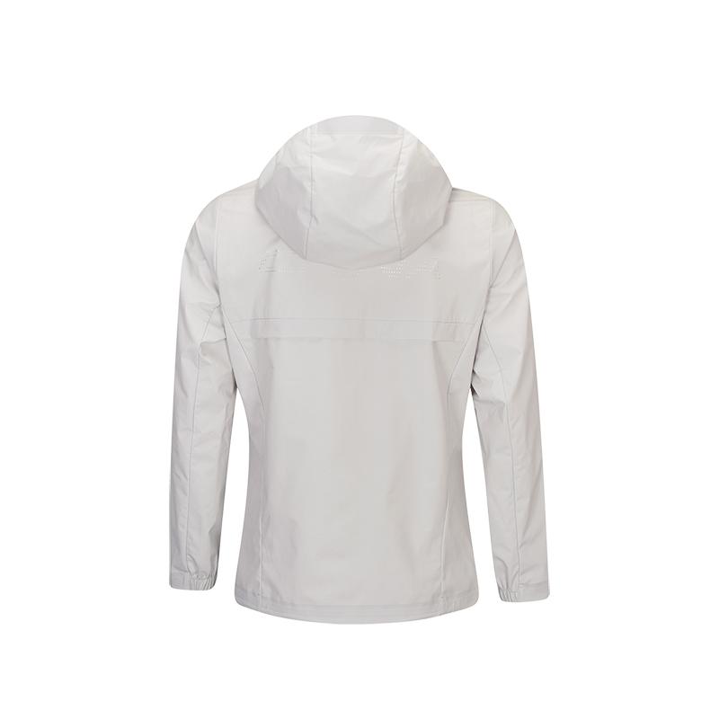 Li Ning Table Tennis Series Comfortable Windproof Waterproof Hooded Creative Back Print National Flag Windbreaker Women outerwear Chalk-Gray AFDW304-2