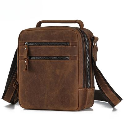 Sac à bandoulière pour homme, grande capacité, style rétro, en cuir Crazy Horse