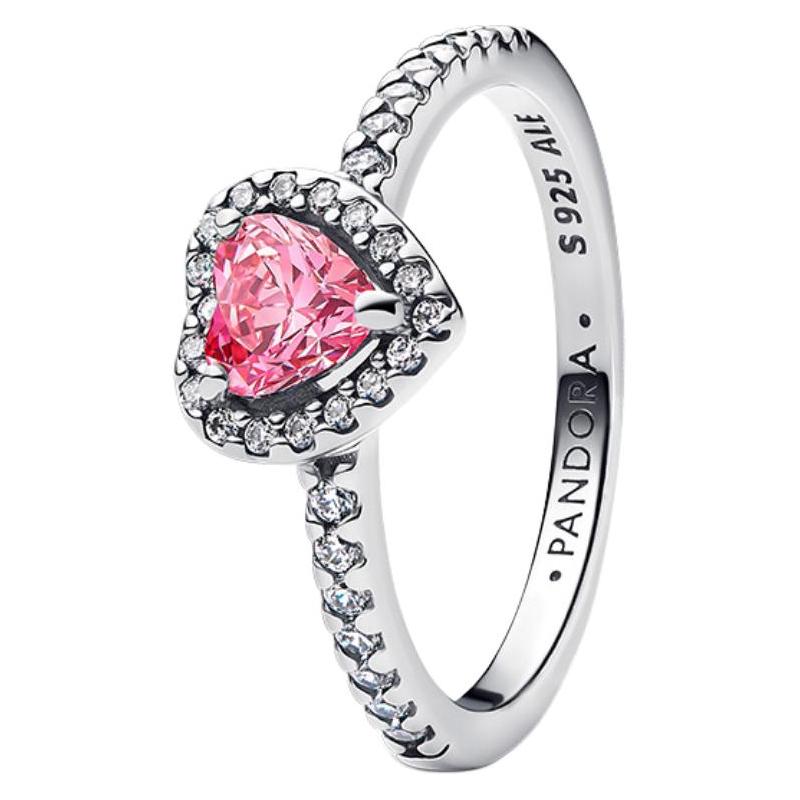 Pandora Original design 925 silver synthetic cubic zirconia ring for women pink Pink 54MM mirror jewelry box