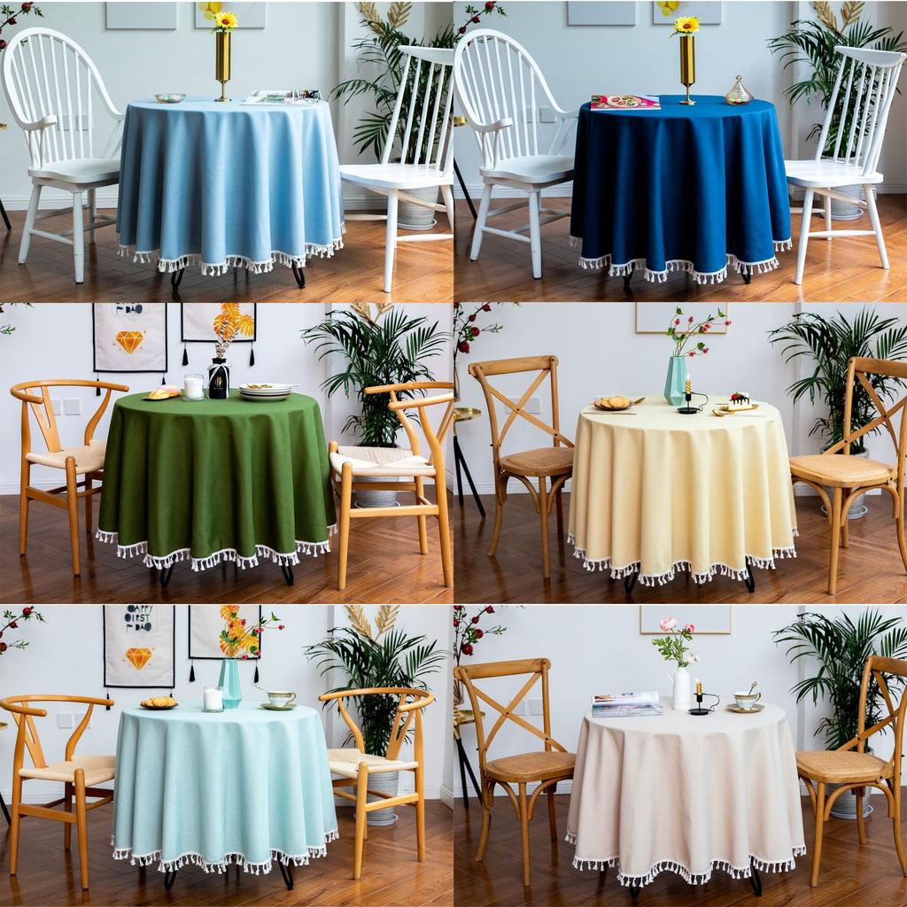 French Solid Color Round Tablecloth, Lace Round Cotton And Linen Dust Table Flag, Western Tablecloth