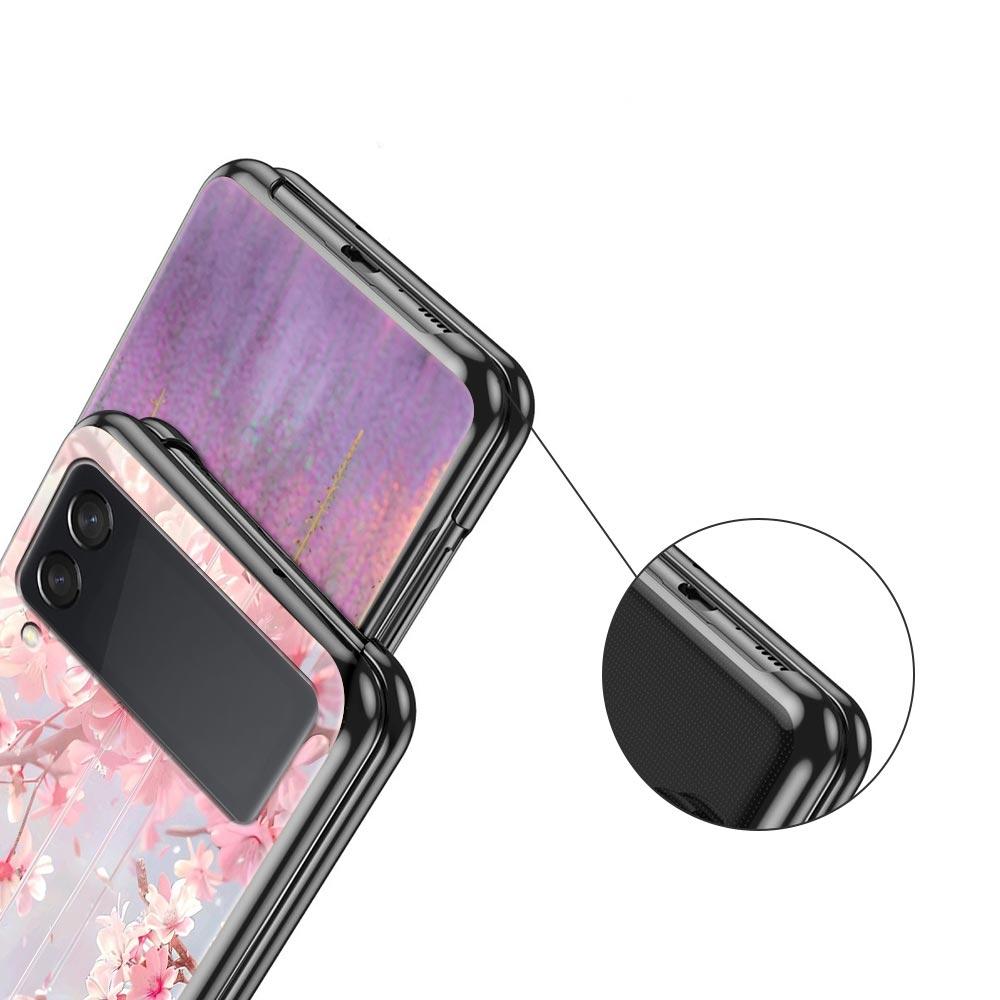 Korean Flower Hard PC Phone Case For Samsung Galaxy Z Flip 7 6 5 4 Black Cover For Galaxy Z Flip 3 Foldable Shell Fundas Capas