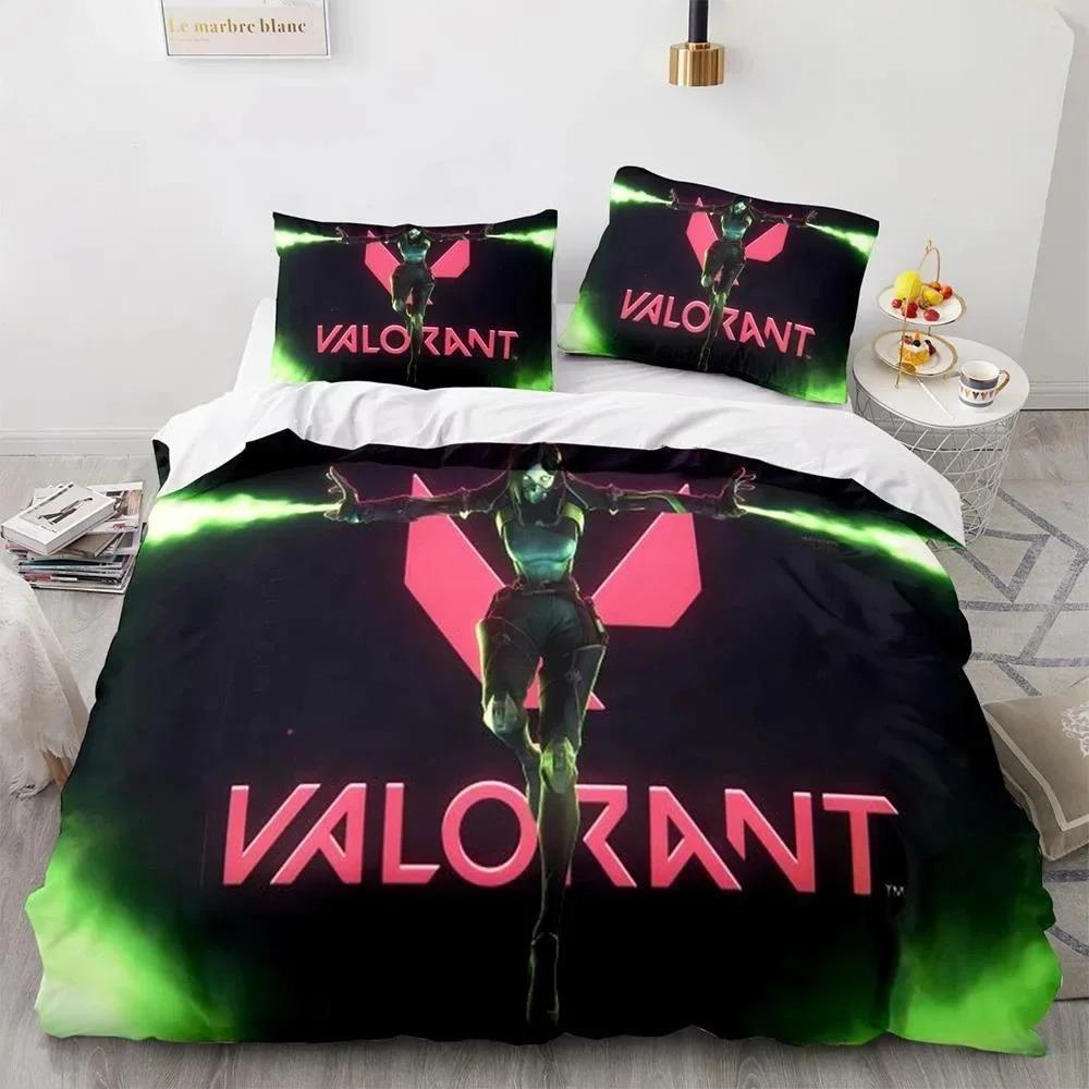 Game Valorant Neon Bedding Set Boys Girls Twin Queen Size Duvet Cover Pillowcase Bed Kids Adult Fashion Home Textileextile