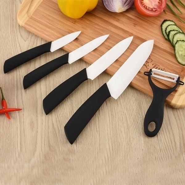 Sada 5 keramických nožů 3" 4" 5" 6" palců+ škrabka + kryty Sada nožů na ovoce Kuchyňské nože Řezací nástroje