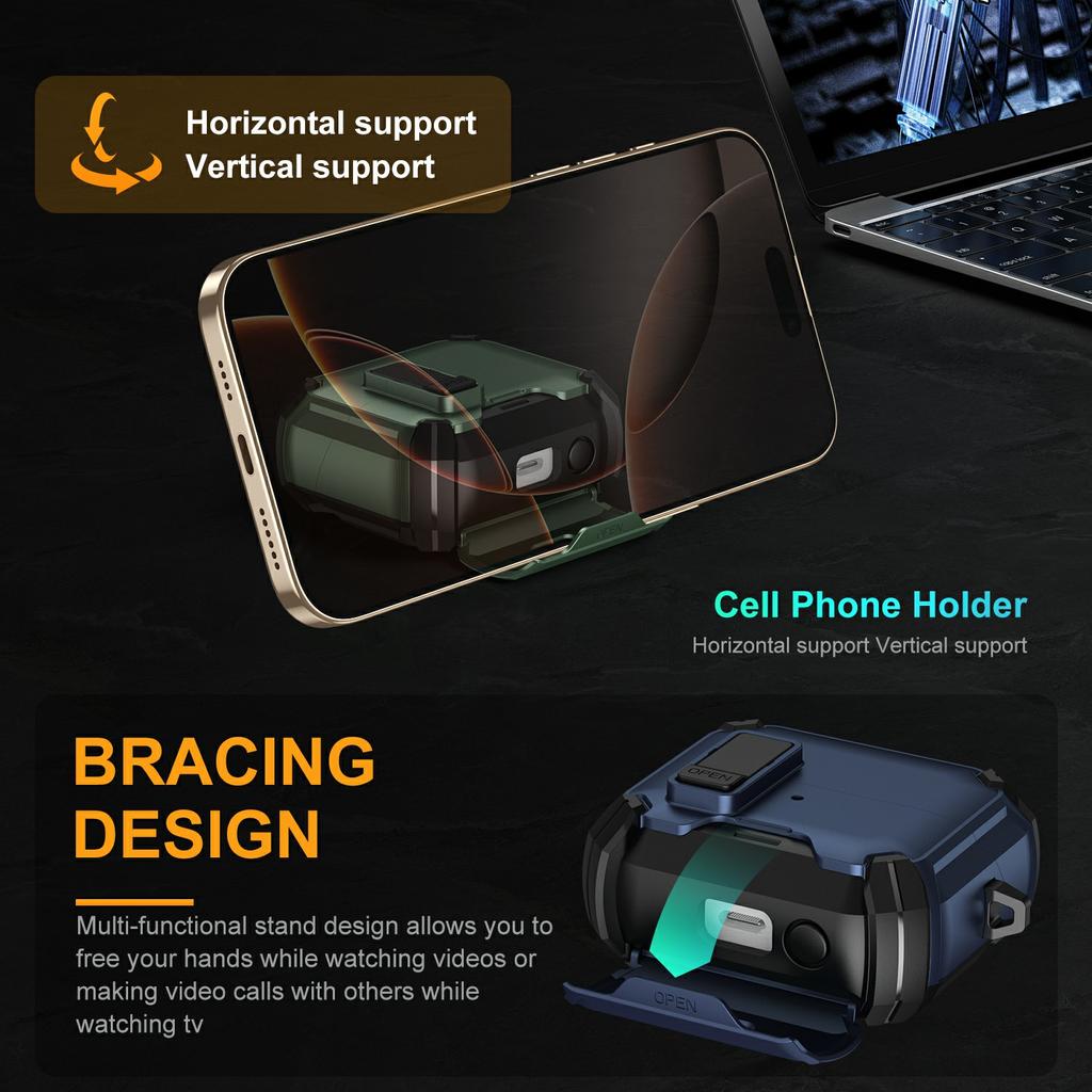 For Samsung Galaxy Buds3 Pro/Buds3 Case TPU + PC Magnetic Case Stand Bluetooth-Compatible Earbuds Cover with Carabiner