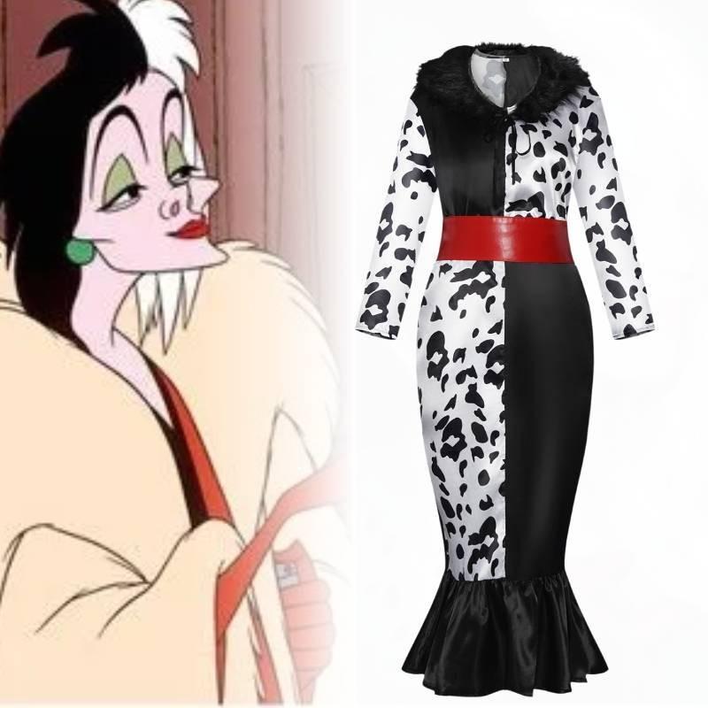 Fantasy-themed Cruella Cosplay Dress With Soft Fabric And Fur Collar
