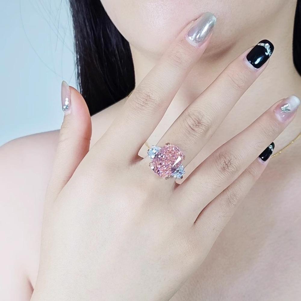 Luxury Cherry Pink Open Ring Cushion Cut Square Zircon Engagement Ring Sparkling High Carbon Diamond Pink Zircon Jewelry