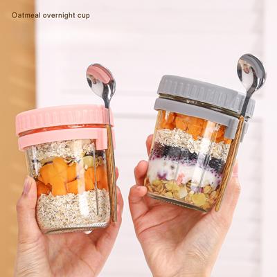 Overnight Oats Container Milk Fruit Salad Food Storage Glass Jars Portable Cereal Breakfast Cups Water Bottle 350ML