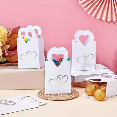 50pcs Bulk Wedding Gift Boxes White Kraft Paper Party Favors Eco-Friendly Dessert Boxes for Love Theme Small Events Supplies