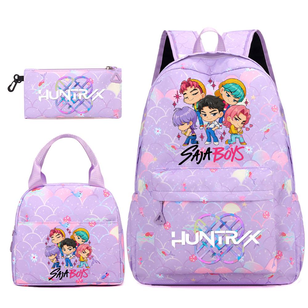 3Pcs/set Cute Kpop Printed Backpack Handbag Pencil Case for Teenger Student Girl Boy Schoolbag Kid Bookbag Large Capacity Travel Bag Gift Mochila