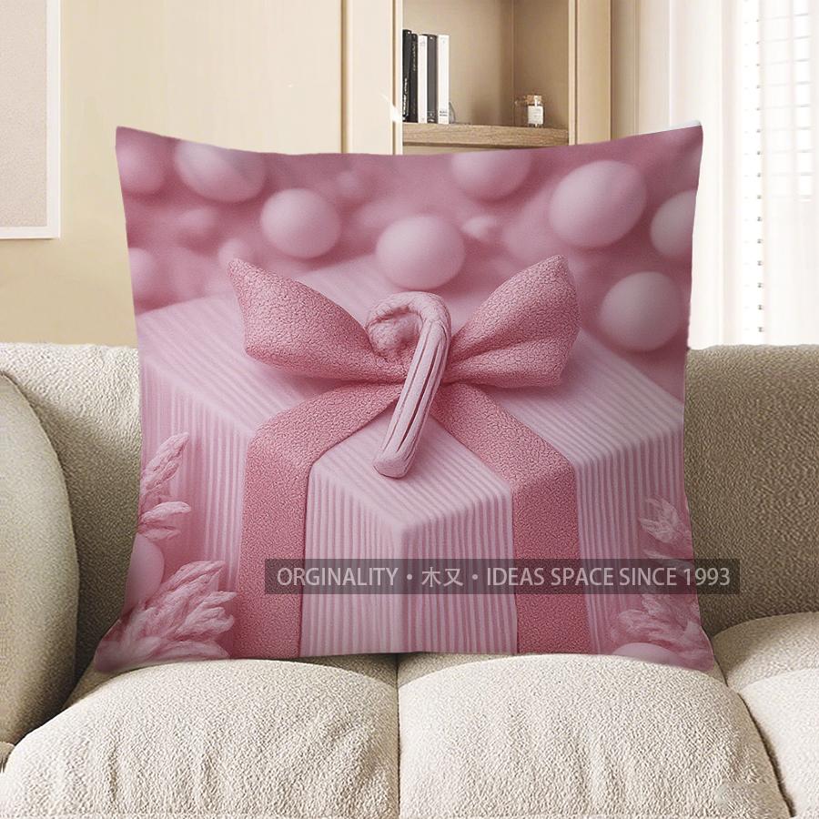 Home Decor Pink Poinsettia Christmas Tree Pattern Pillow Pattern Cushion Cover Suitable For Sofa Bedroom Car Pillow Cover
