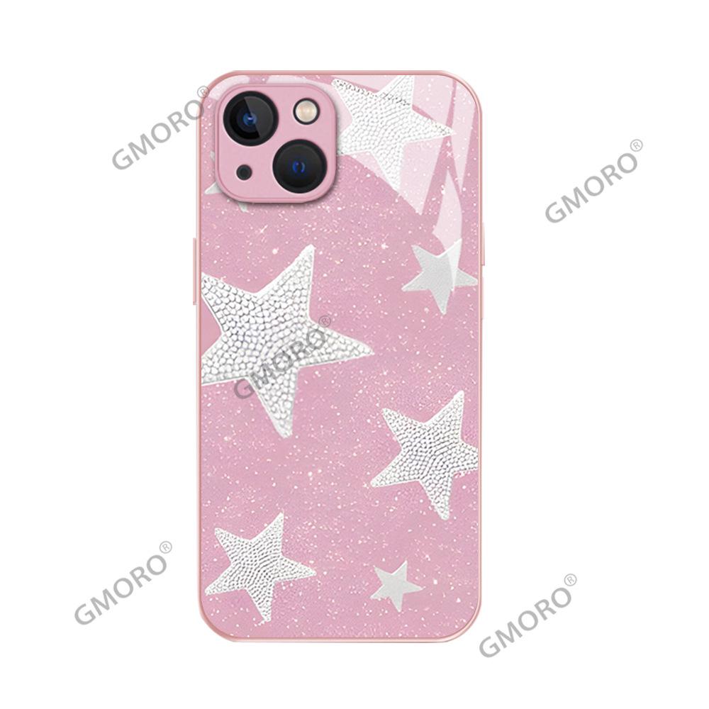 Shrimp Skin Hot-selling Flash Diamond Star Suitable for Apple 17promax Light Luxury Mobile Phone Case 16pm Women's Pink Glass Case