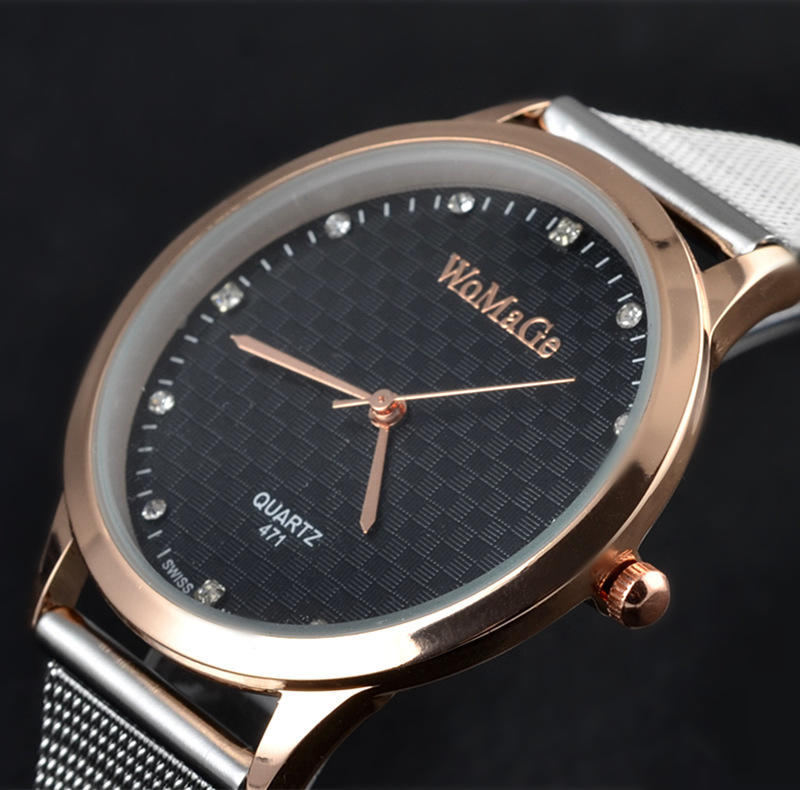 Rose gold Full Satinless Steel Quartz Watch WoMaGe Top Brand Luxury ladies men unisex wristwatch