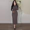 Amazon 2025 Autumn and Winter New Knitted Dress Casual Waist Round Neck Big Pit Strip Thin Knitted Dress Women