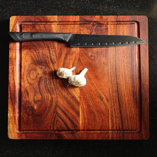 Solid Acacia Wood Reversible Cutting Chopping Board with Juice Groove, Carved Handles