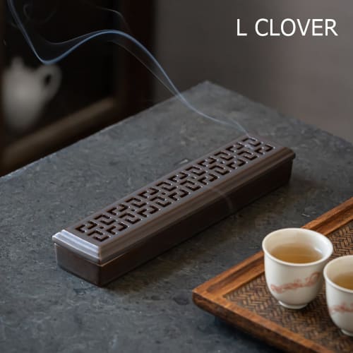 L CLOVER Incense Holder, Horizontal Storage with Lid, Stainless Steel Net, Buddhist Altar, Incense Burner, Incense Holder, Ceramic (Dark Brown)