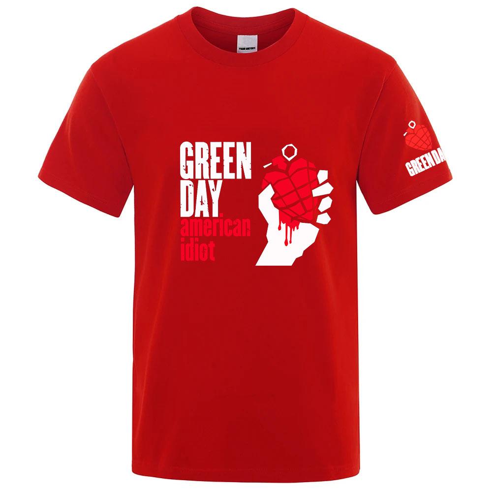2026 Unisexs Summer Premium Fabric Quickdry Top Green Day American Idiot Albuum Cover Logo Print Solid Color Simple Tshirt