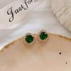 Vintage Emerald Green Rhinestone Stud Earrings For Women Inlaid Crystal Stud Earrings For Bridal Wedding Ear Zircon Gifts