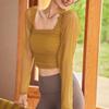 Spring Collection: Women's Long-Sleeve Mesh Yoga Suit with Chest Pads – Soft, Breathable, and Sexy Outdoor Sports Sunscreen T-Shirt