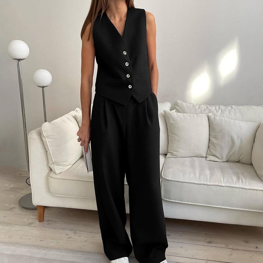 Summer new vest suit trousers suit 1116 fashionable European and American commuter women's clothing simple and high sense