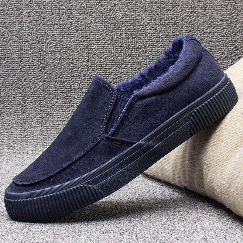 Men's Winter Fleece-Lined Canvas Loafers - Slip-On, Warm Casual Shoes