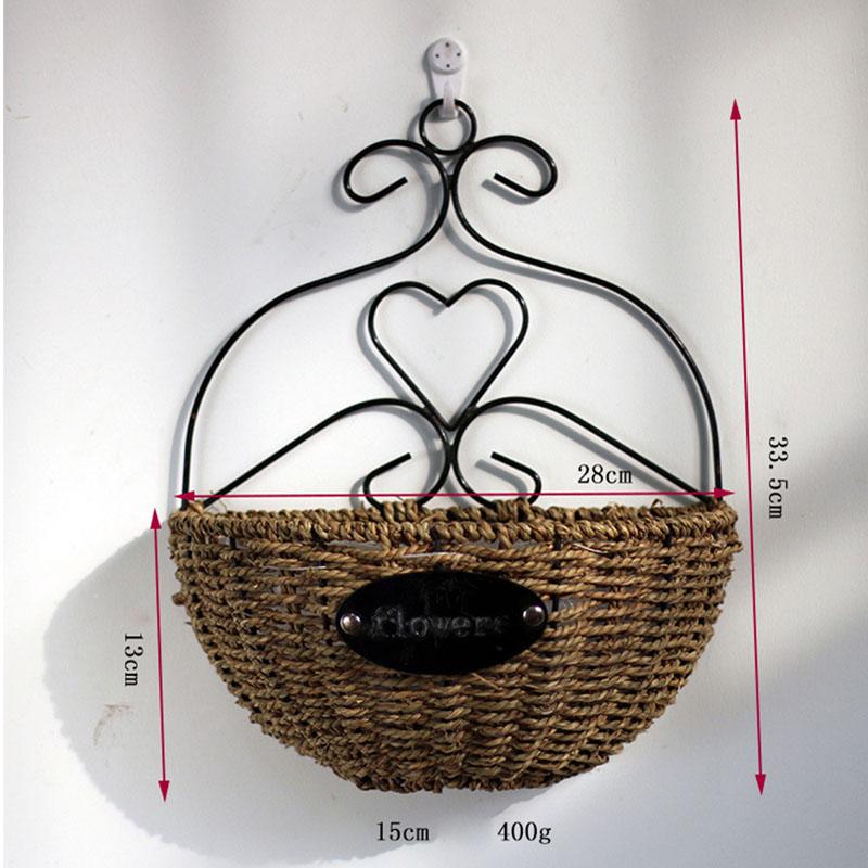 Straw Basket Wall Hanging Flowerpot Wall Art Woven Planter Home Decor