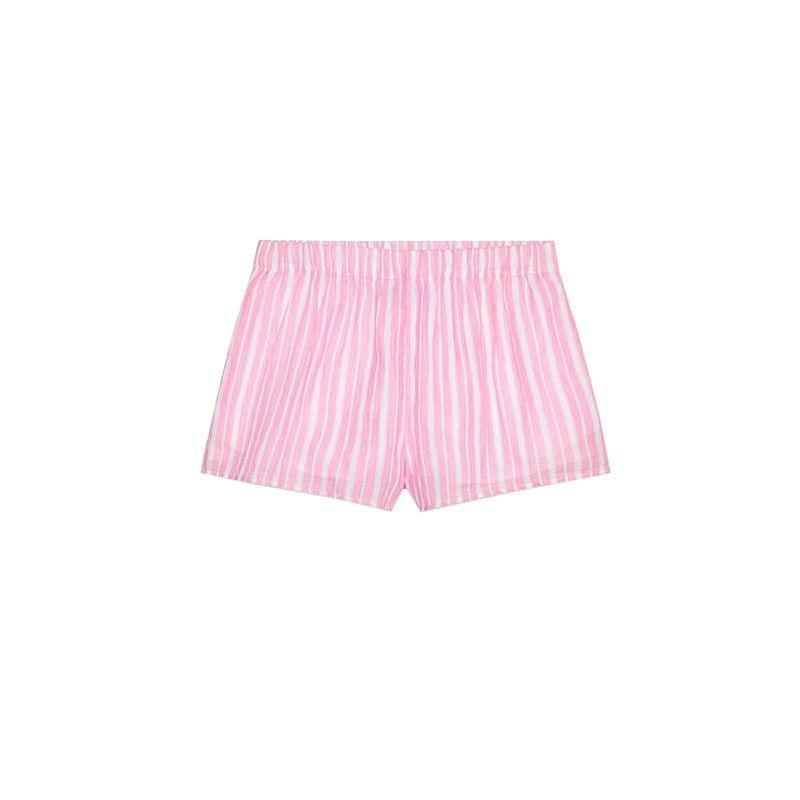 

Cotton Stripes Loose Lapels Shirt 7521078 Mid-Rise Tulle Pajamas Style Shorts 7200412 Deep pink shorts S
