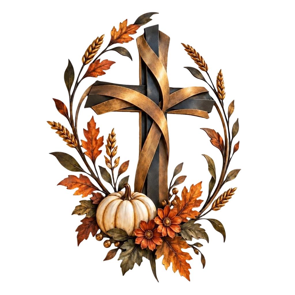 and Pumpkin Cross Wall Decoration 2D Flat for Fall Home Decor