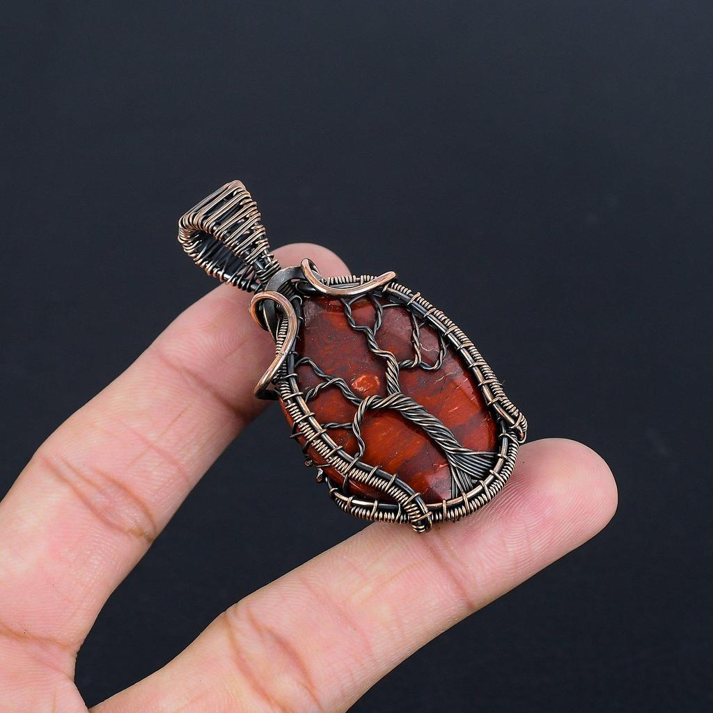 Red River Jasper Jewelry, 999 Copper Wire Wrapped Pendant Handmade Gemstone Jewelry, Gifts For Wife Brand New Pendant