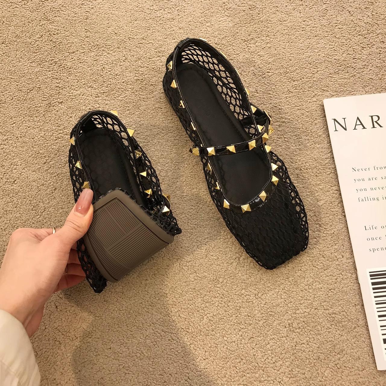 

Fashion Women Marie Janes Shoes Woman Square Toe Mesh Flat Sandals Summer 2025 Trend Soft Sole Casual Elegant Dress Comfort Zapatillas 40 чёрный