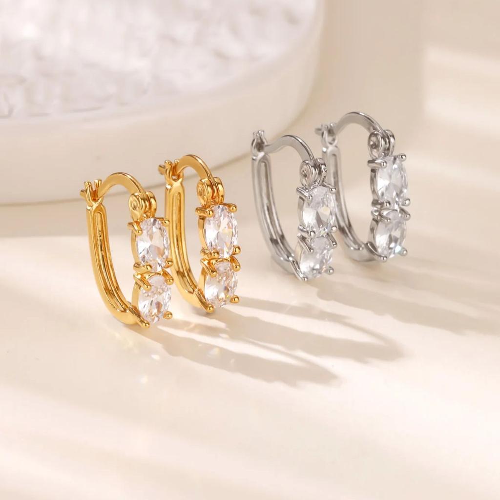 Cubic Zirconic Oval Earrings For Women Gold Color Stainless Steel Hoop Earrings Wedding Engagement Jewelry Gift pendientes mujer