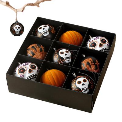 Ornements de Bal d'Halloween pour Arbre Lot de 9 Boules PVC Motif Crânes Colorés 3,14 po Boule Réutilisable Incassable Festival des Fantômes