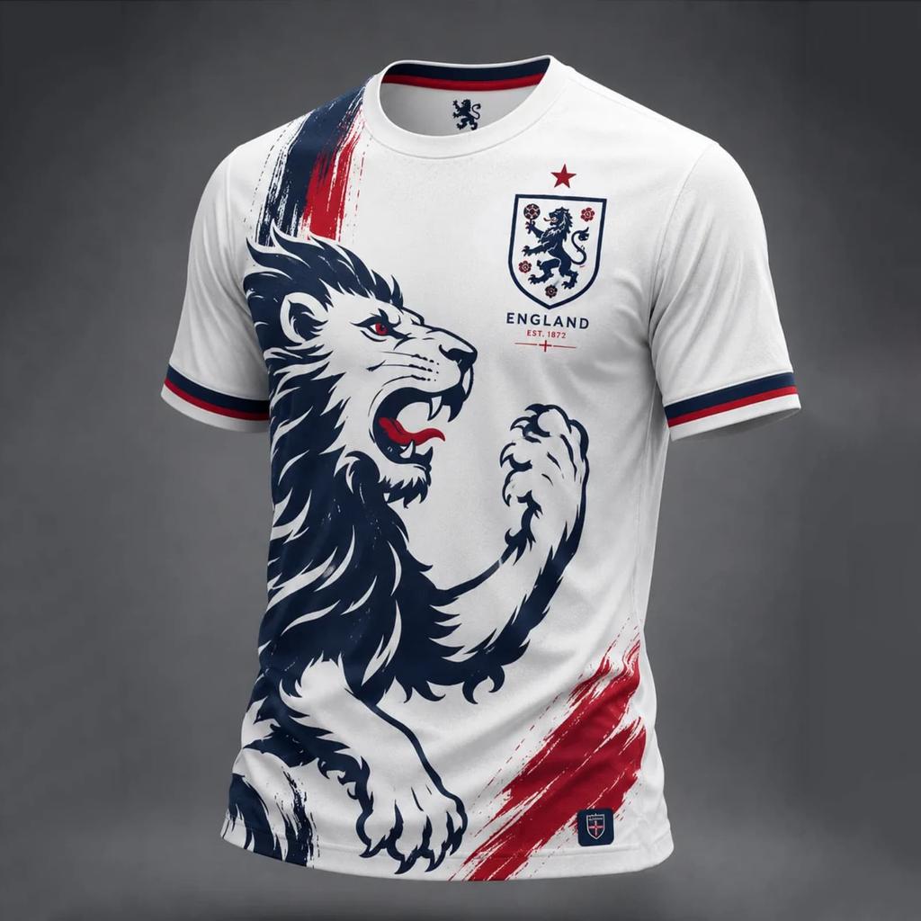 Men's England Football Printed Jersey Short Sleeve Crew Neck Athletic Soccer Shirt Lightweight Breathable Sportswear for Training and Casual Wear