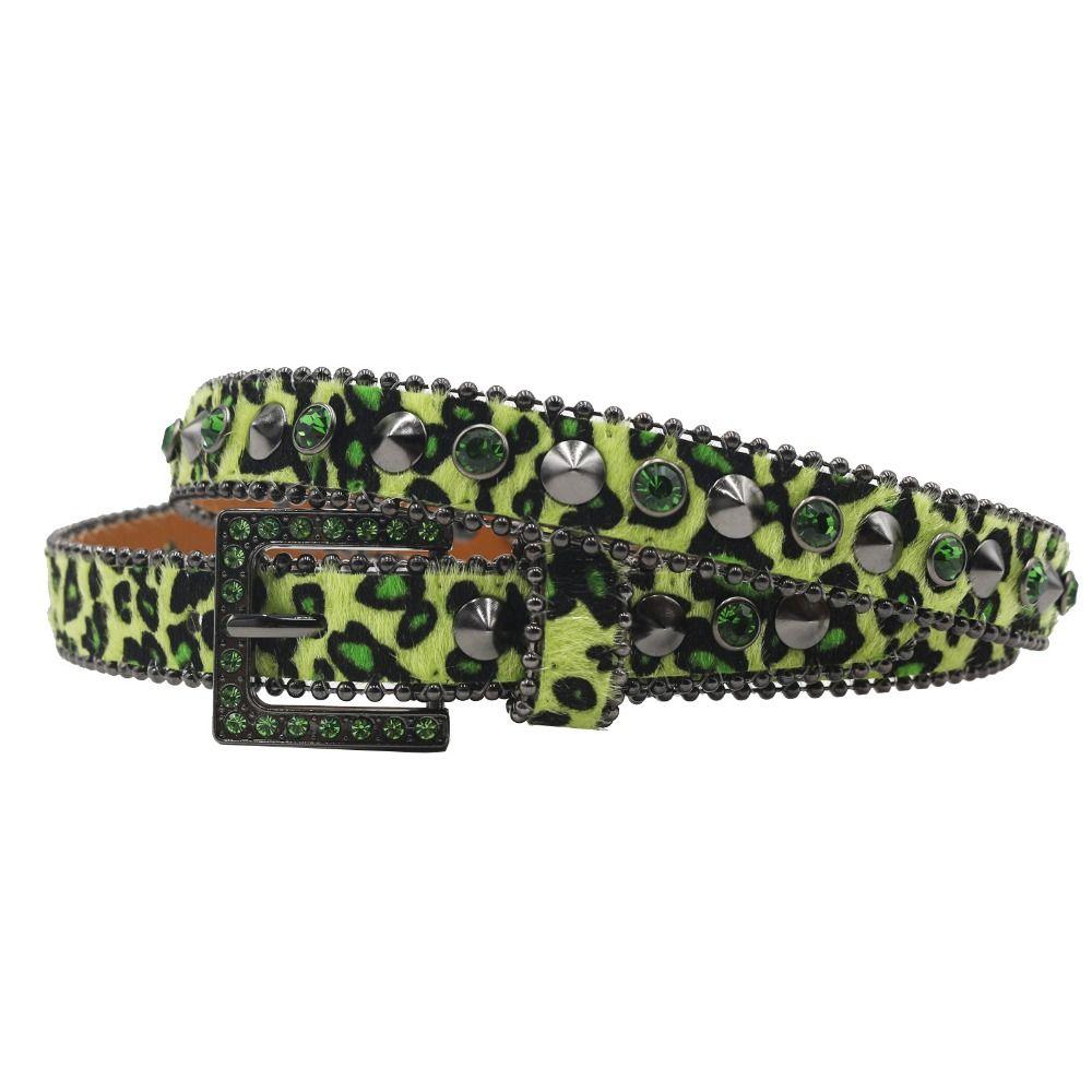 Leopard Gothic Waist Belts With Shine Rhinestone Punk Waistband Leather Belt  for Women Girls