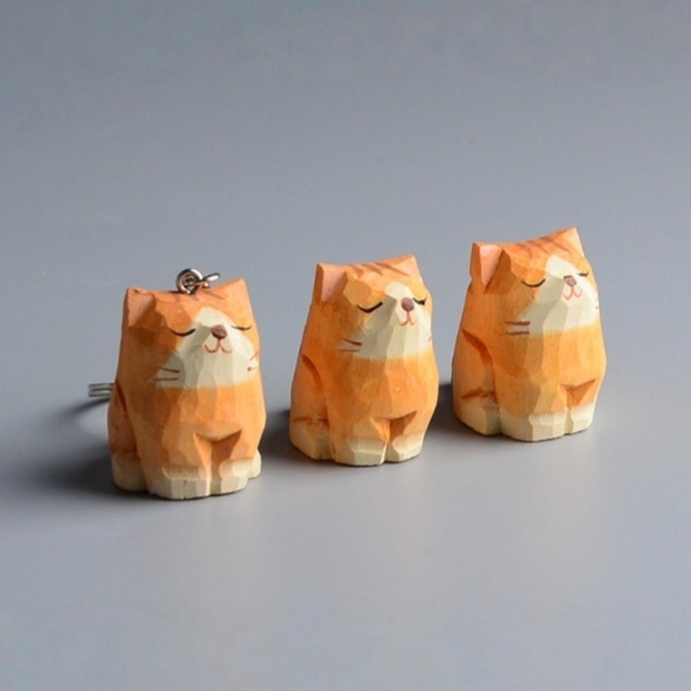 Creative Wooden Carving Cat Keychain Handmade Siamese Cat Keyring Hanging Accessory