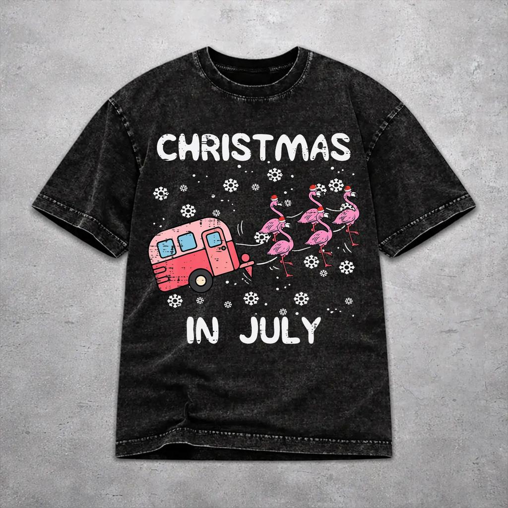 Novelty Men Women Christmas In July Vacation Tee Shirt Oversize Washed T Shirts Outfits