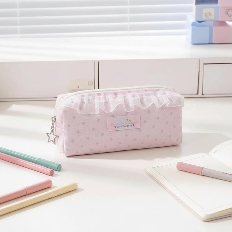 Girl Cute Lace Pencil Case Large Capacity Student Desktop Stationery Storage Pen Bag Makeup Bag Gift