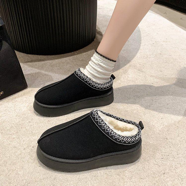 2025 Winter New Fleece Warm Platform Sole Without Heel Wrap Wool Half Slippers Women's Cotton Shoes