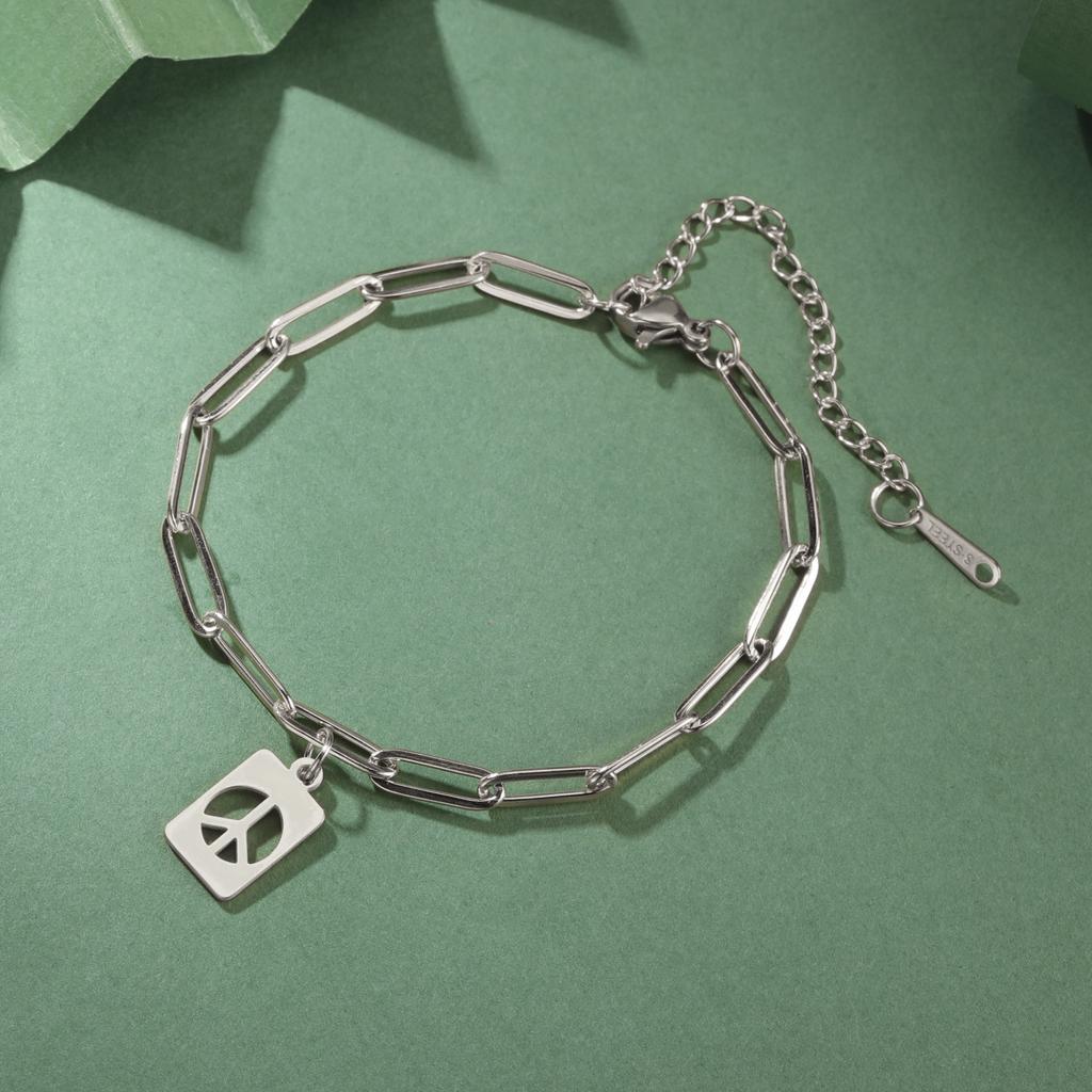 LIKGREAT Friedenszeichen Armband für Damen Herren Edelstahl Verstellbar Friedenssymbol Charm Armband Mode Hip Hop Schmuck Geschenk