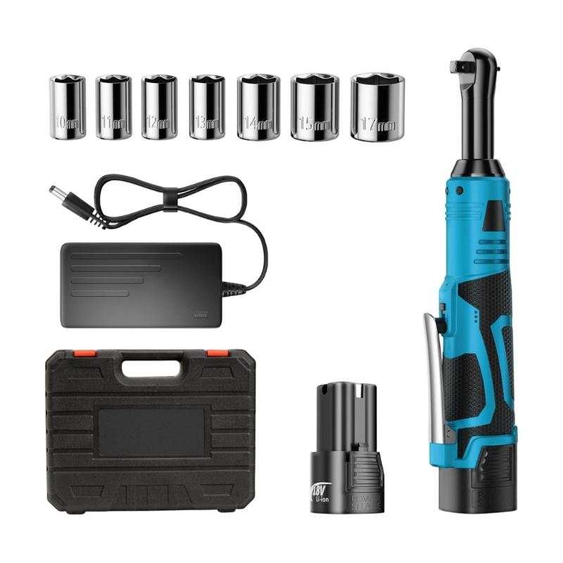 

Регулируемый гаечный ключ с высоким крутящим моментом 90 градусов, перезаряжаемая беспроводная силовая трещоточная гайковерт, эргономичная ручка, аксессуары