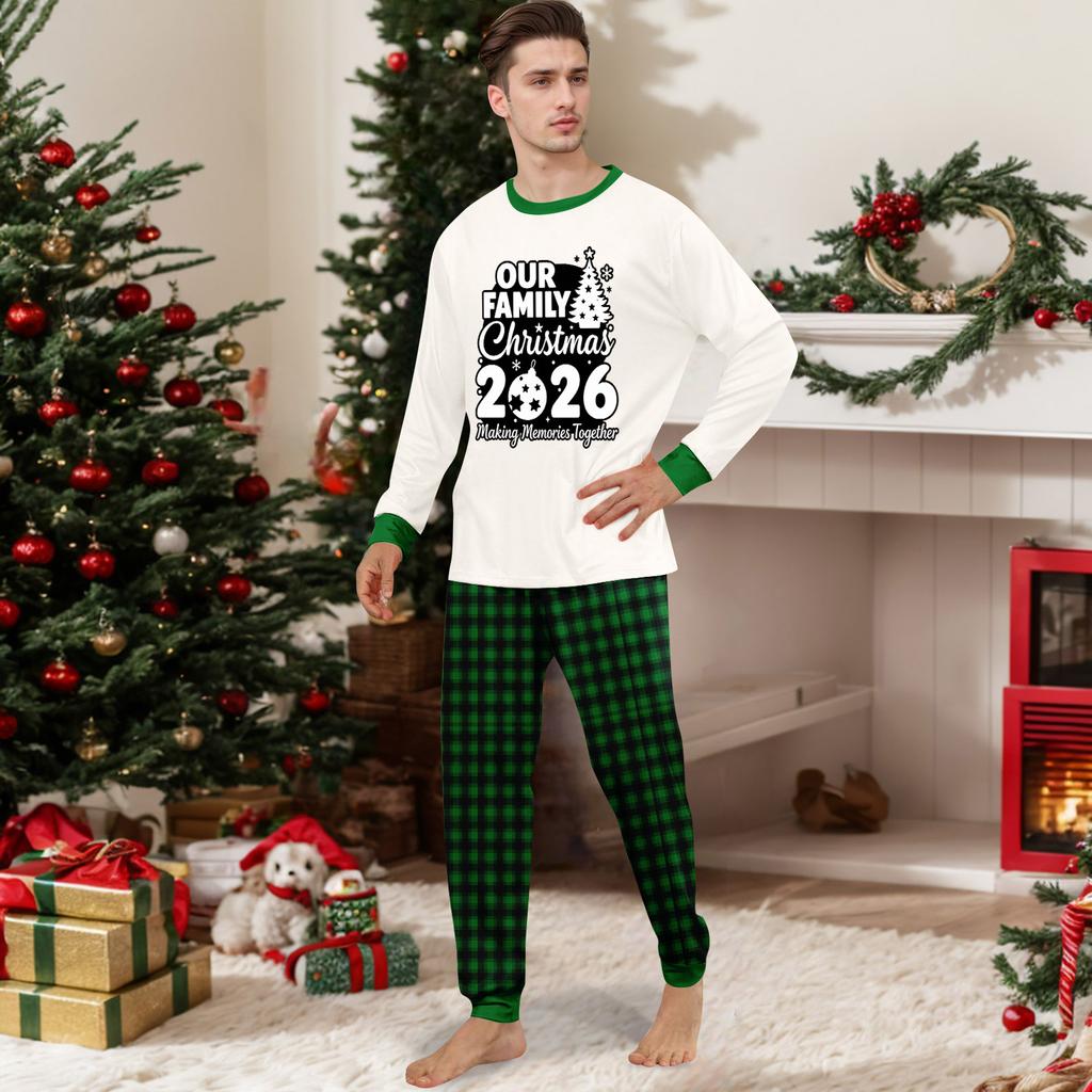 Family Matching Christmas Print Neck Long Sleeve Top and Pants Loungewear Set for Holiday