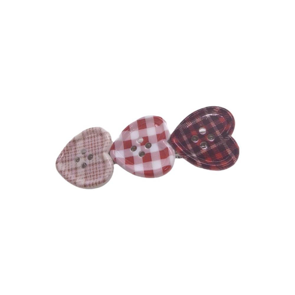 Heart Shape Plaid Hair Clip Non Slip Button Hair Clip Cute Heart Hair Clip Gifts Style 1