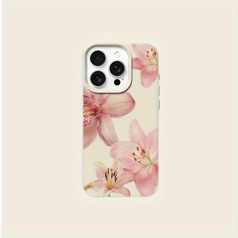 Elegant Pink Lily Flower Phone Case for iPhone 17 16 15 14 13 12 11 Pro Max Floral Soft Silicone Shockproof Female Cover