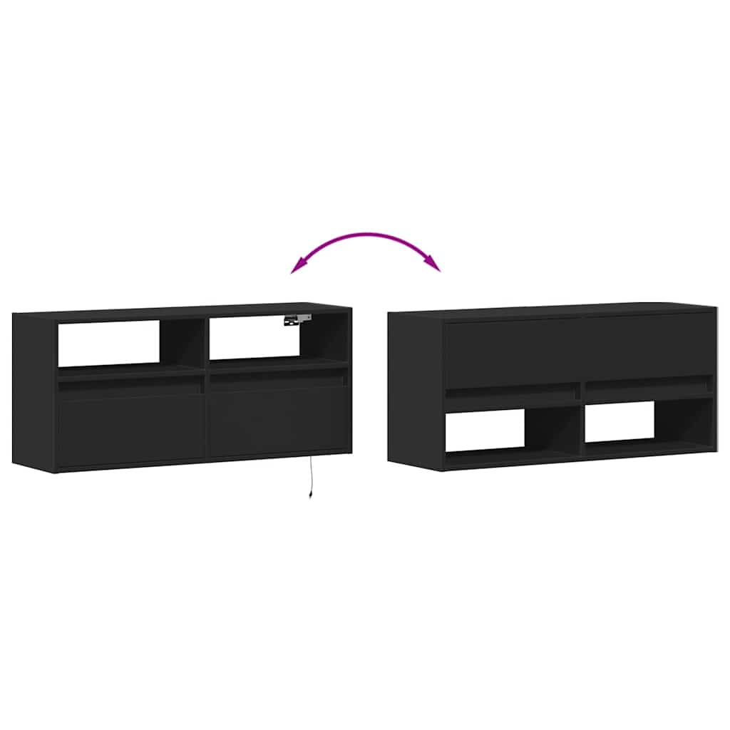Wall Mounted TV Cabinet with LED Lighting Black 100 X 31 X 45 Cm