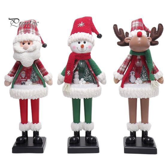 Christmas Village Display Pieces LED Lighted Figurine, Swirling Glitter Santa Claus Elk Snowman Unique Presents for Friends Decoration with