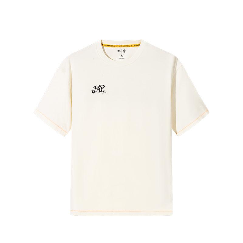 Anta Kyrie Irving Series Casual Round Neck Loose Short Sleeve T-Shirt Unisex Tops Vanilla-White 172521103-1