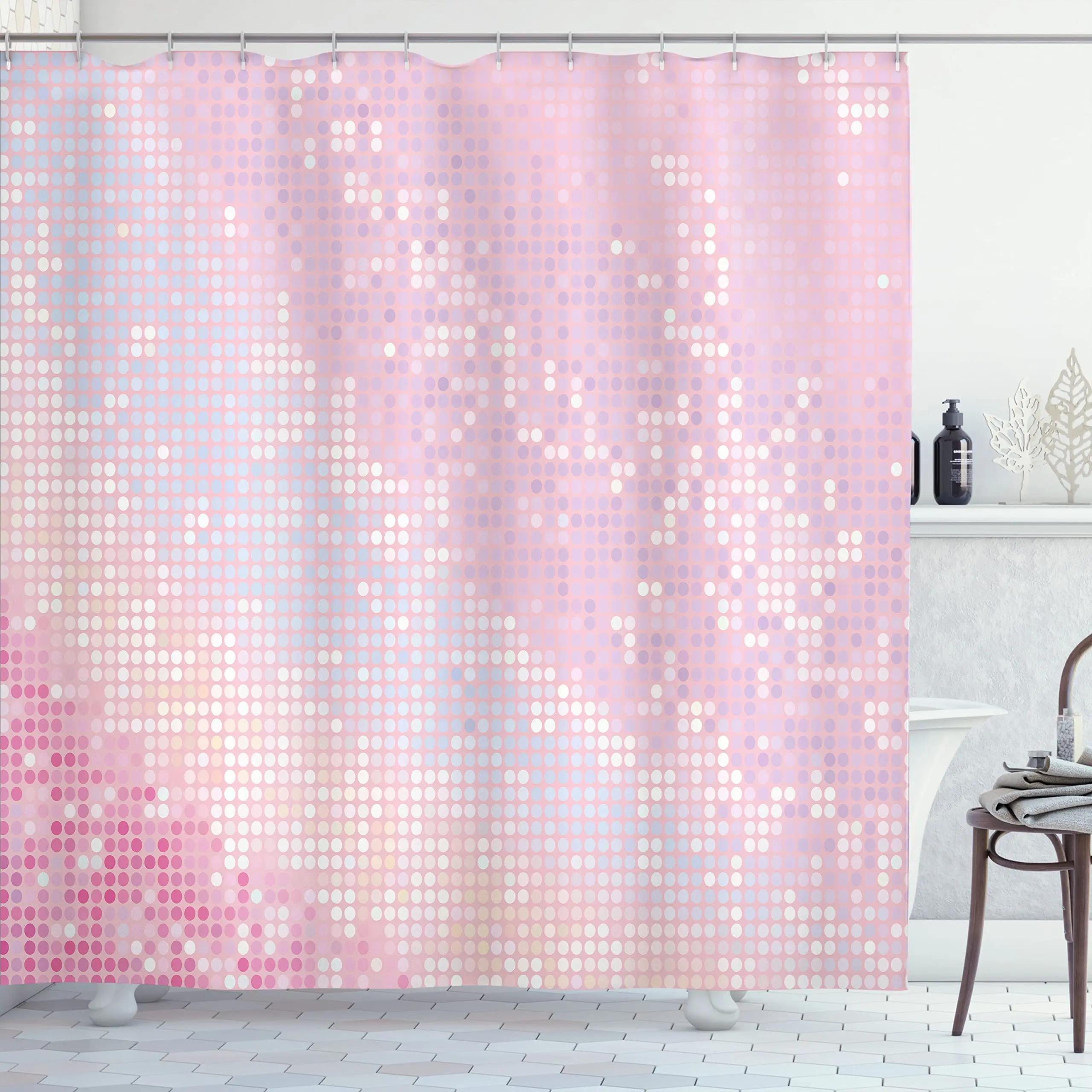 Glitter Dot Shower Curtain, Modern Small Tiles Shape, Simple Classical Design, Waterproof Cloth Fabric Bathroom Curtains W90xH180cm